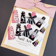 UNIKOO Hand-Painted Bowknot Bunny Duckbill Shape Press-On Nails