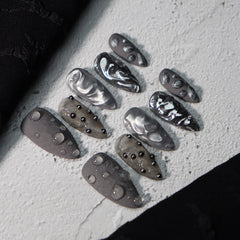 UNIKOO almond dark Gray Mystery black Galaxy Press-on Nails