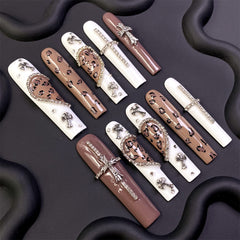 Sparkling Heart Rhinestone Cross Long Press-On Nails