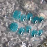 UNIKOO Summer Blue Rhombus Clear Glaze short Squoval Press-on Nails