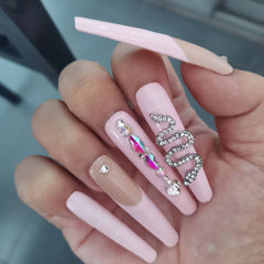 Hot Girl Silver Snake Full Diamond Flash Press-on Nails