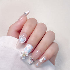UNIKOO pink cute Long Pearl Love Ballet Press-on Nails