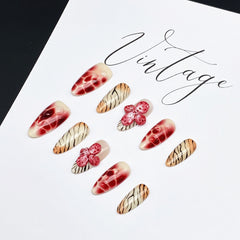 Handmade Small Flower Leopard Crack Press-On Nails