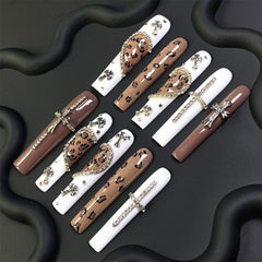 Sparkling Heart Rhinestone Cross Long Press-On Nails