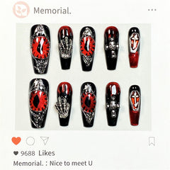 Hand-Painted Halloween Devil's Eye Cross Press-On Nails