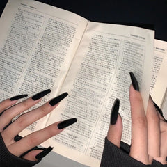 Matte Black Glossy Solid Color Long T-Shirt Press-On Nails