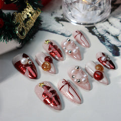 Unikoo Christmas Red Bell Almond Press-on Nails