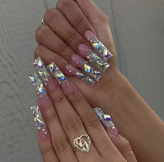Pink Net Silver Glitter Press-on Nails