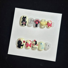 UNIKOO Cute Kitty Short Round Press-on Nails