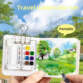 Mini Watercolor Paint Walnut Box – Portable Travel Art Kit