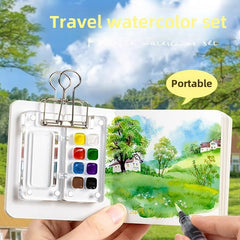 Mini Watercolor Paint Walnut Box – Portable Travel Art Kit