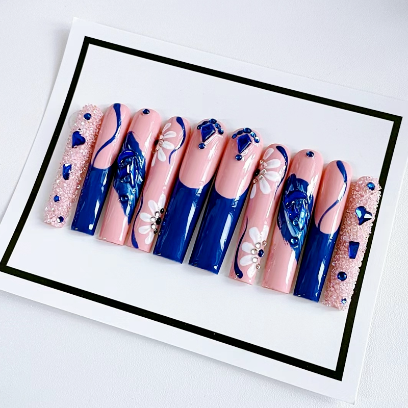 Blue French Square Head Press-on Nails