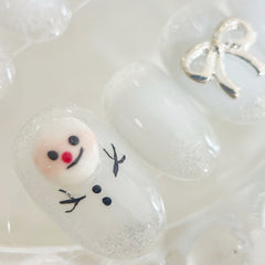 UNIKOO Cute Snowmen Short Round Press on Nails