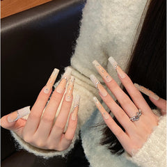 UNIKOO PINK diamond Long T Press-on Nailss