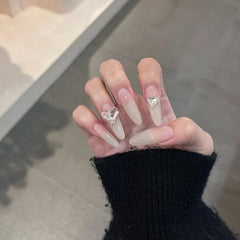 UNIKOO Milky White Cooling Long Oval Press on Nails