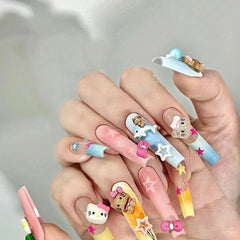 UNIKOO Black Kitty Long Coffin Press-on Nails