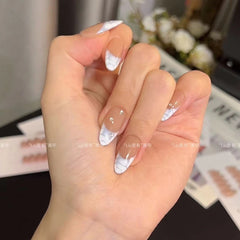 UNIKOO Blue Crocodile French Tip almond Pres-on Nails