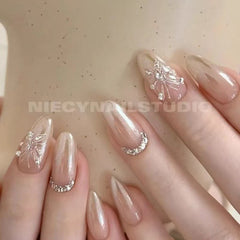 UNIKOO almond Autumn nude Pearl Press-on Nails