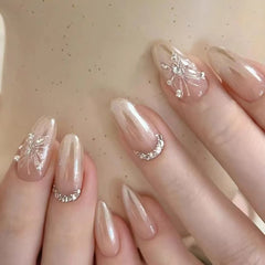 UNIKOO almond Autumn nude Pearl Press-on Nails