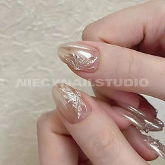 UNIKOO almond Autumn nude Pearl Press-on Nails