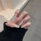 UNIKOO Milky White Cooling Long Oval Press on Nails