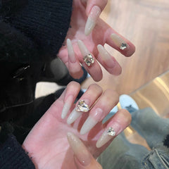 UNIKOO Milky White Cooling Long Oval Press on Nails