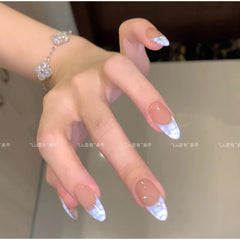 UNIKOO Blue Crocodile French Tip almond Pres-on Nails