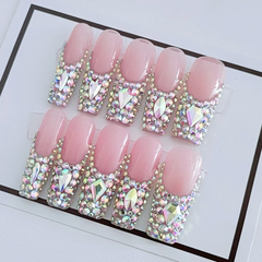 Square Silver Diamond Press-on Nails