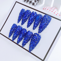 Long Water Drops Blue Press-on Nails