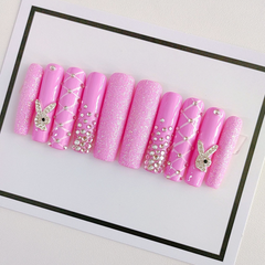 Bright Pink Grid Line Press-on Nails