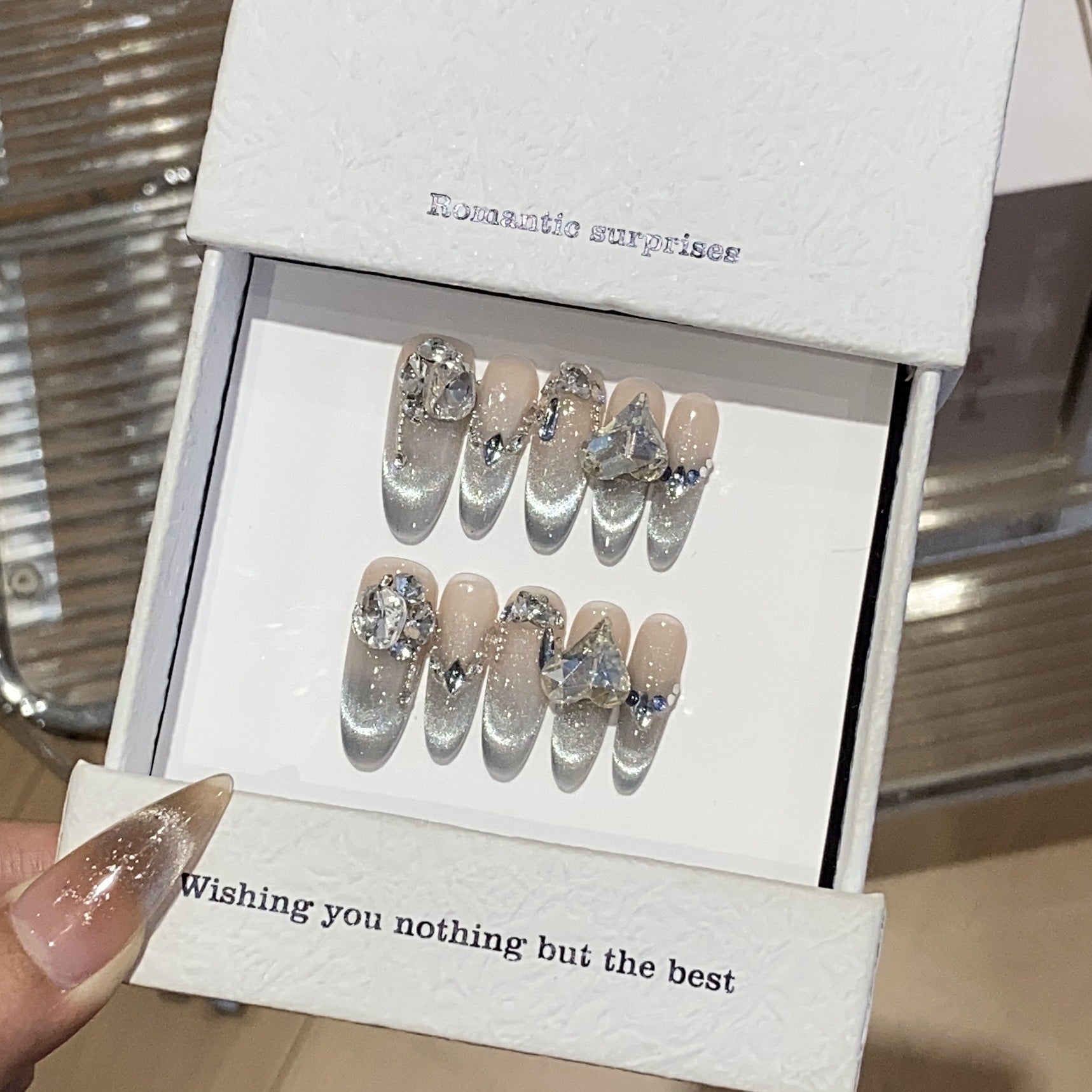 Sparkling Smiley French Cat Eye Press-On Nails