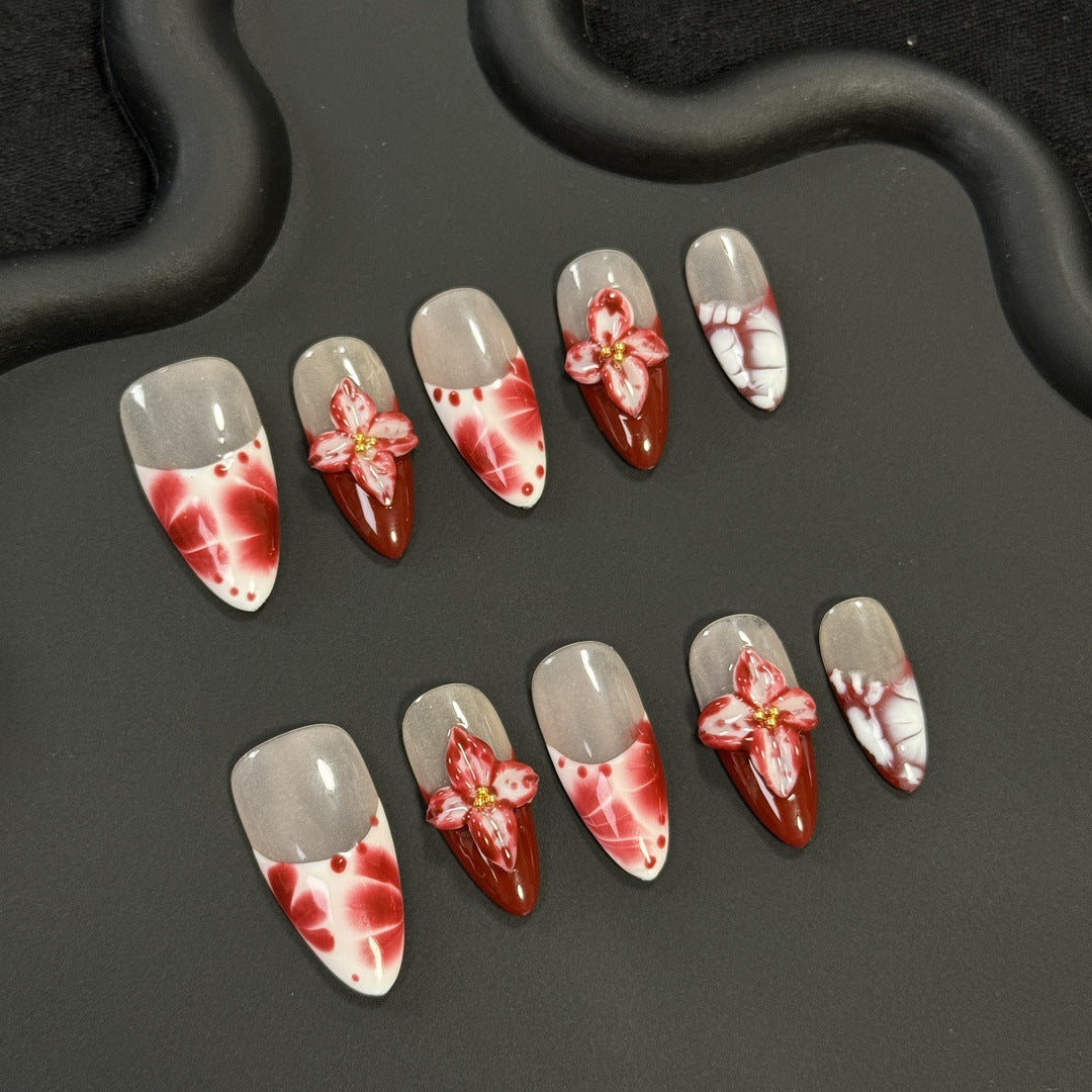 Fake nails are trendy with fresh flowers