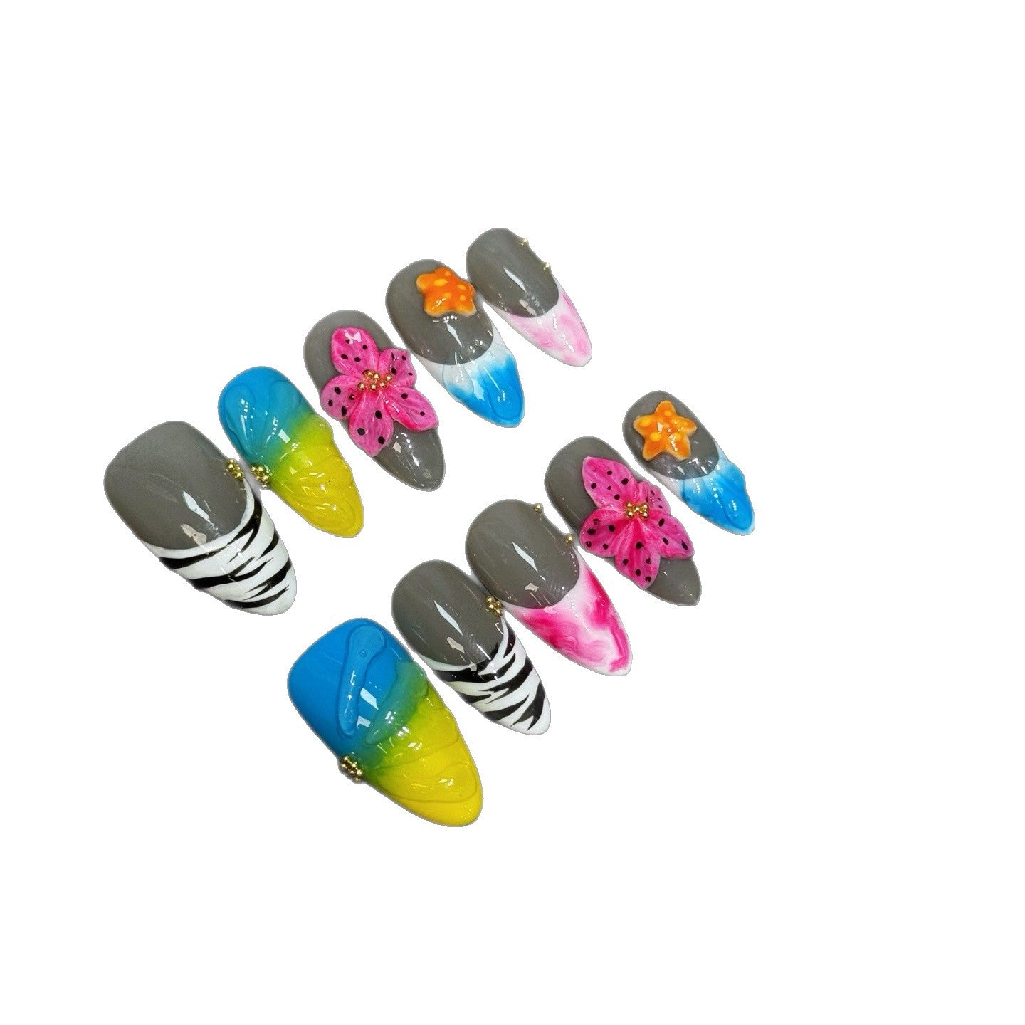 Hand pinched flower wearable nail piece cold gradual change