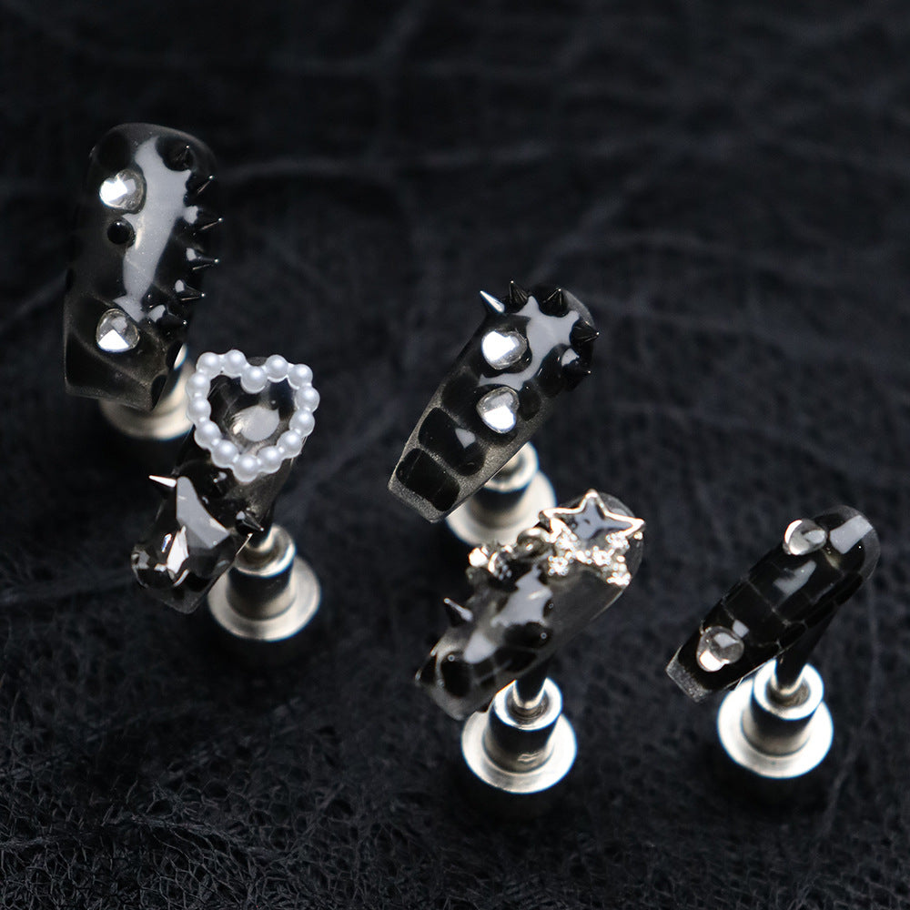 UNIKOO Mysterious Dark Snake Rock Wind Black Mamba Snake Press-on Nails