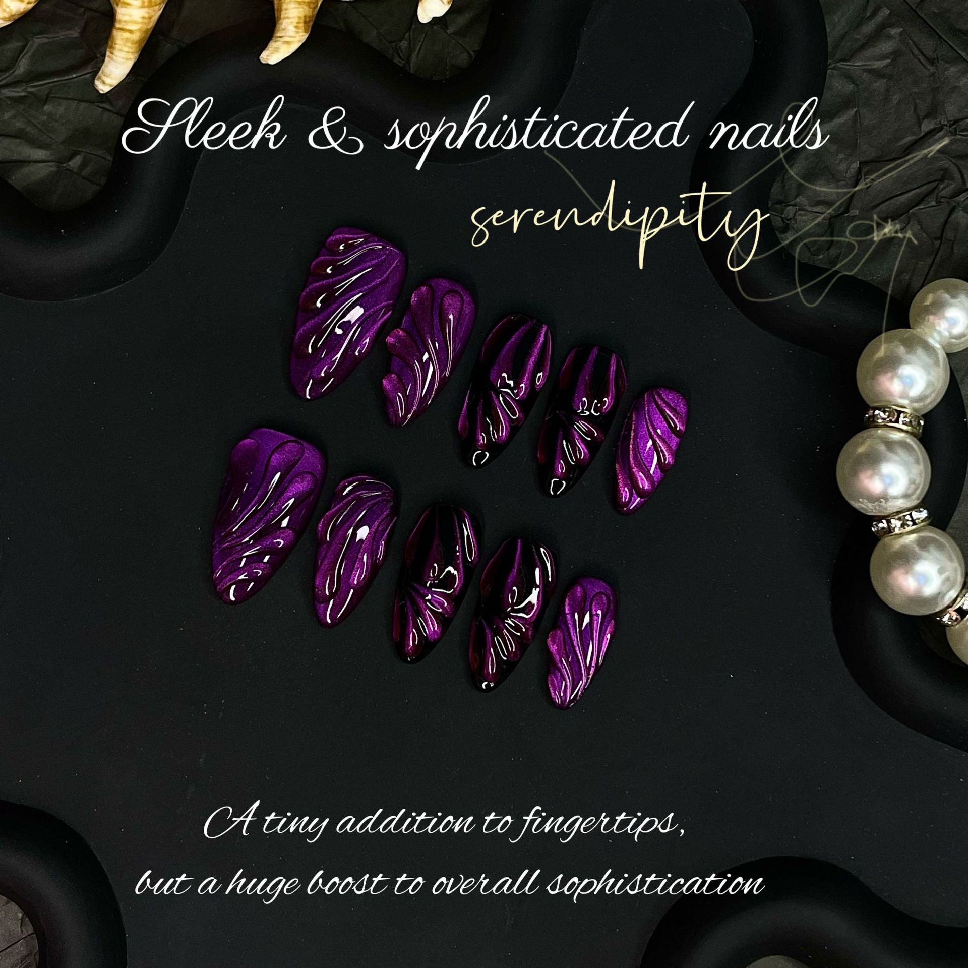 Purple drangen almond nail