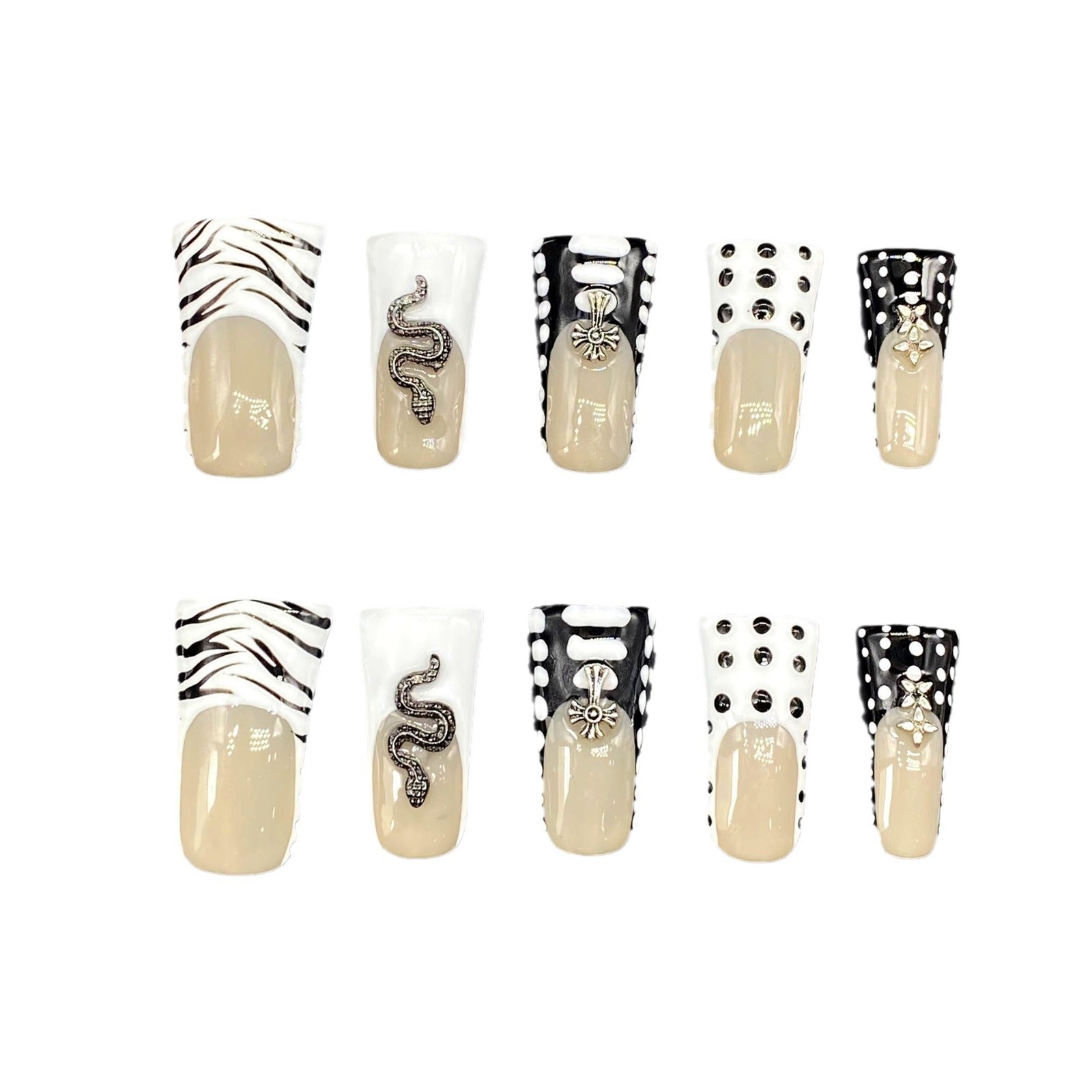 UNIKOO Duckbill Shape Snake Polka Dot Halloween Press-On Nails