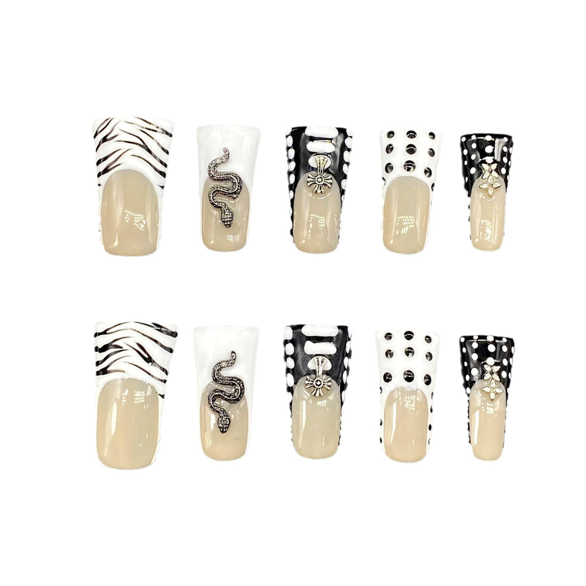 UNIKOO Duckbill Shape Snake Polka Dot Halloween Press-On Nails
