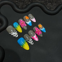 Hand pinched flower wearable nail piece cold gradual change