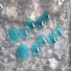 UNIKOO Summer Blue Rhombus Clear Glaze short Squoval Press-on Nails