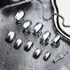 UNIKOO Mirror Silver Cyberpunk almond Press-on Nails