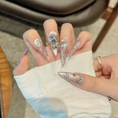 UNIKOO Luxurious Pink Chain Rhinestones Stiletto PRESS ON NIALS