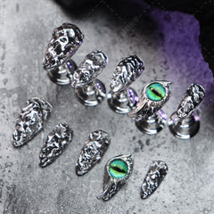 UNIKOO Silver Gray Almond Dark Demon's Eye CyberpunkPress-on Nails
