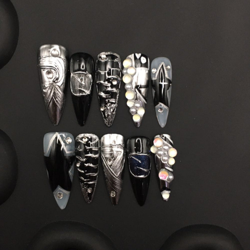 Handmade nail flakes silver relief