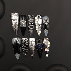Handmade nail flakes silver relief