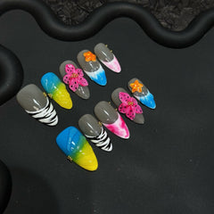 Hand pinched flower wearable nail piece cold gradual change