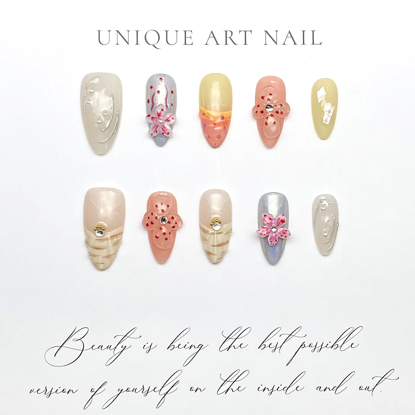 UNIKOO Small Flower French Fritillary almond Press-on Nails