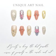 UNIKOO Small Flower French Fritillary almond Press-on Nails