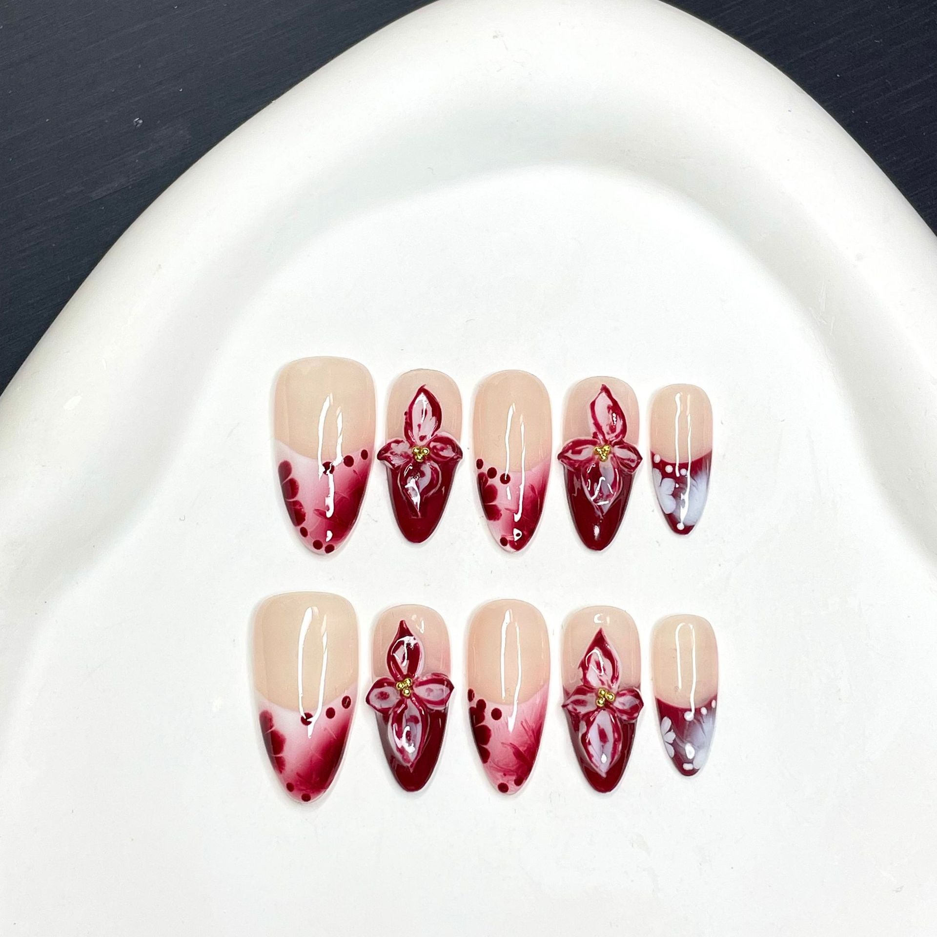 Macaron Powder Almond Nail Art