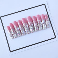 Pink Net Silver Glitter Press-on Nails