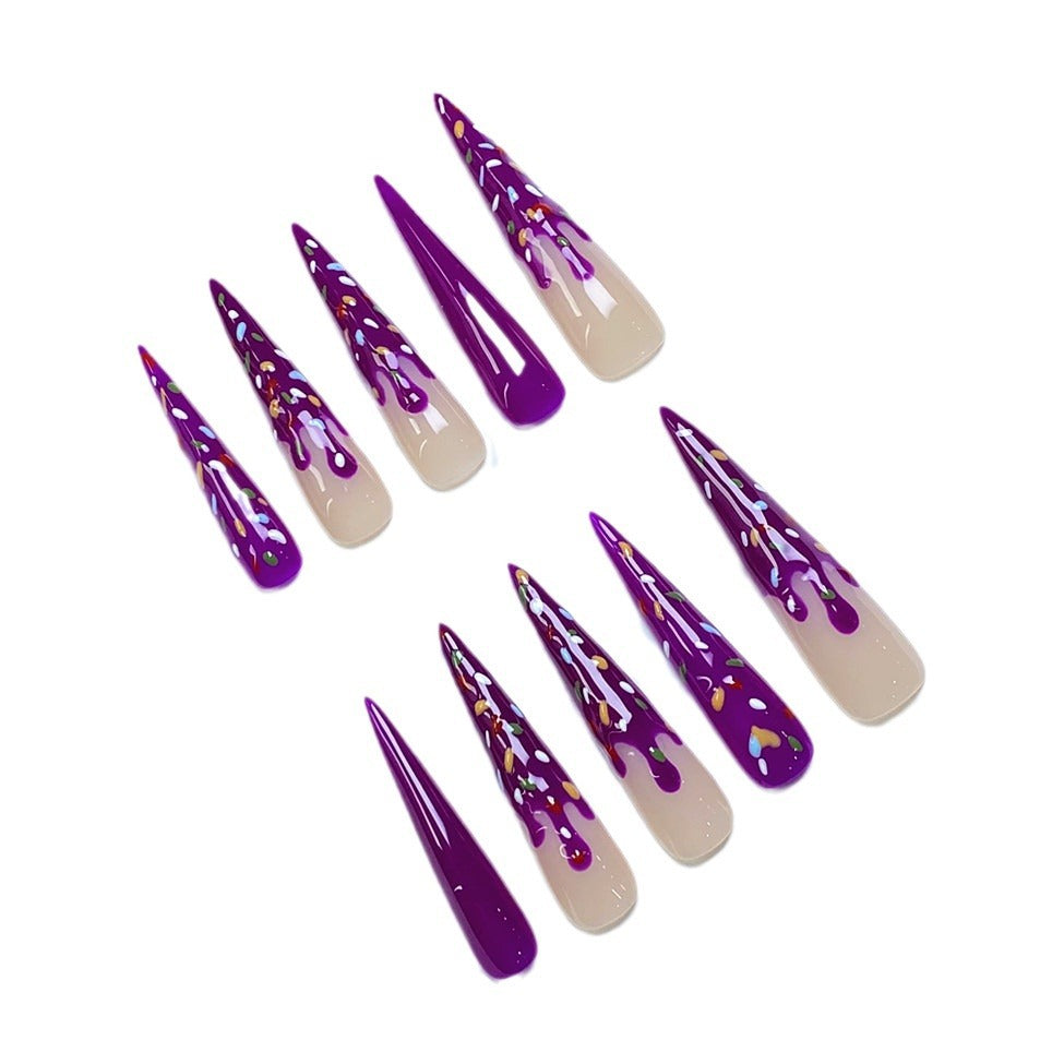 UNIKOO Hand-Painted Donut Cream Long Press-On Nails